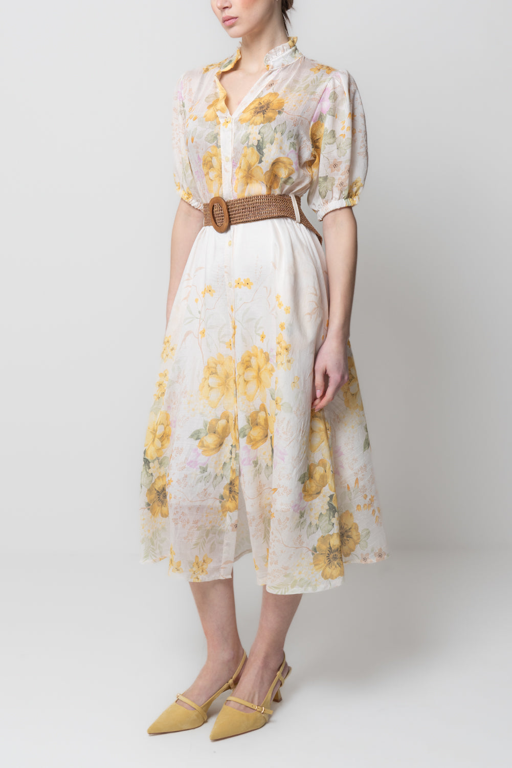 Abito Lungo Floreale con Cintura