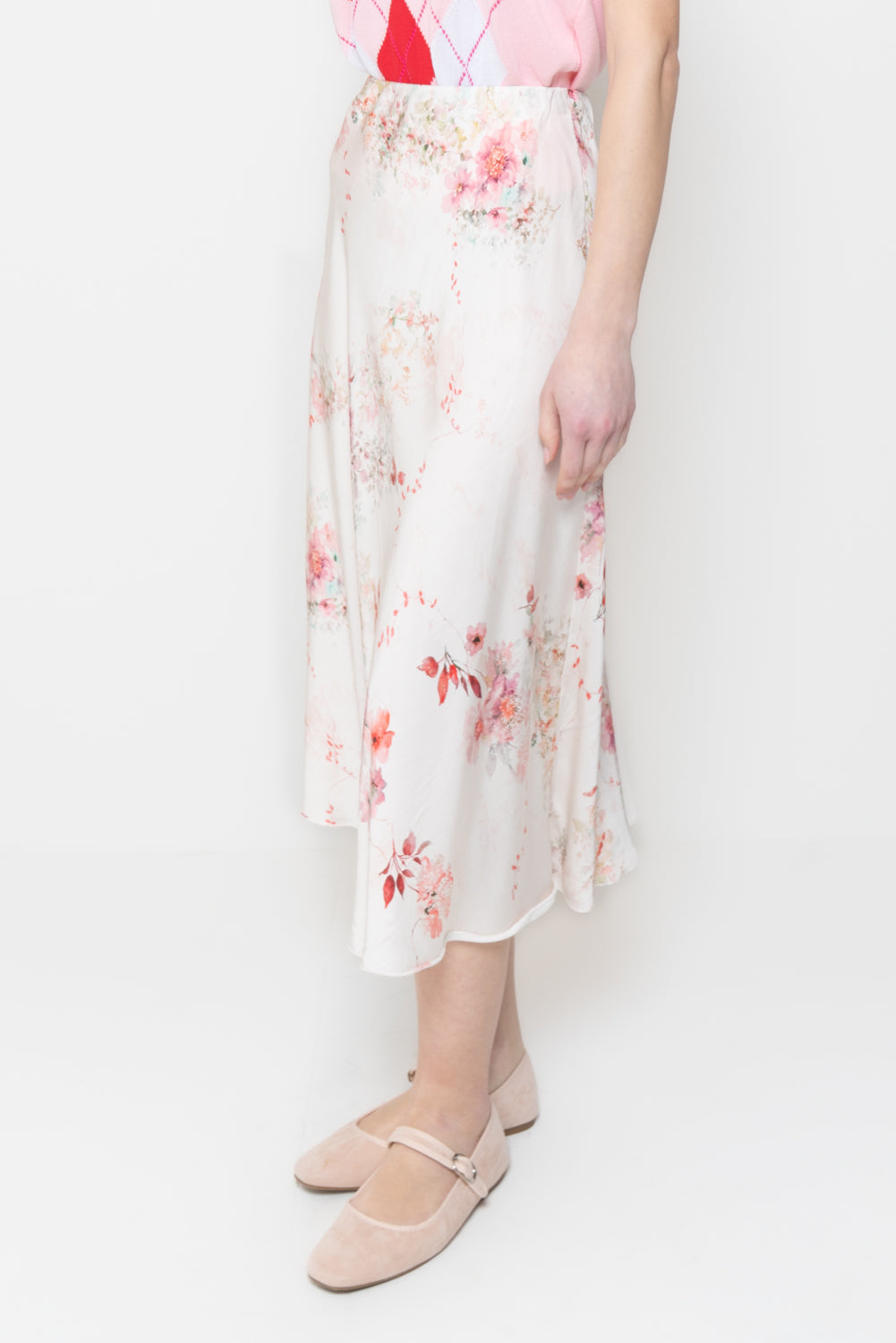 Gonna satin con fiori