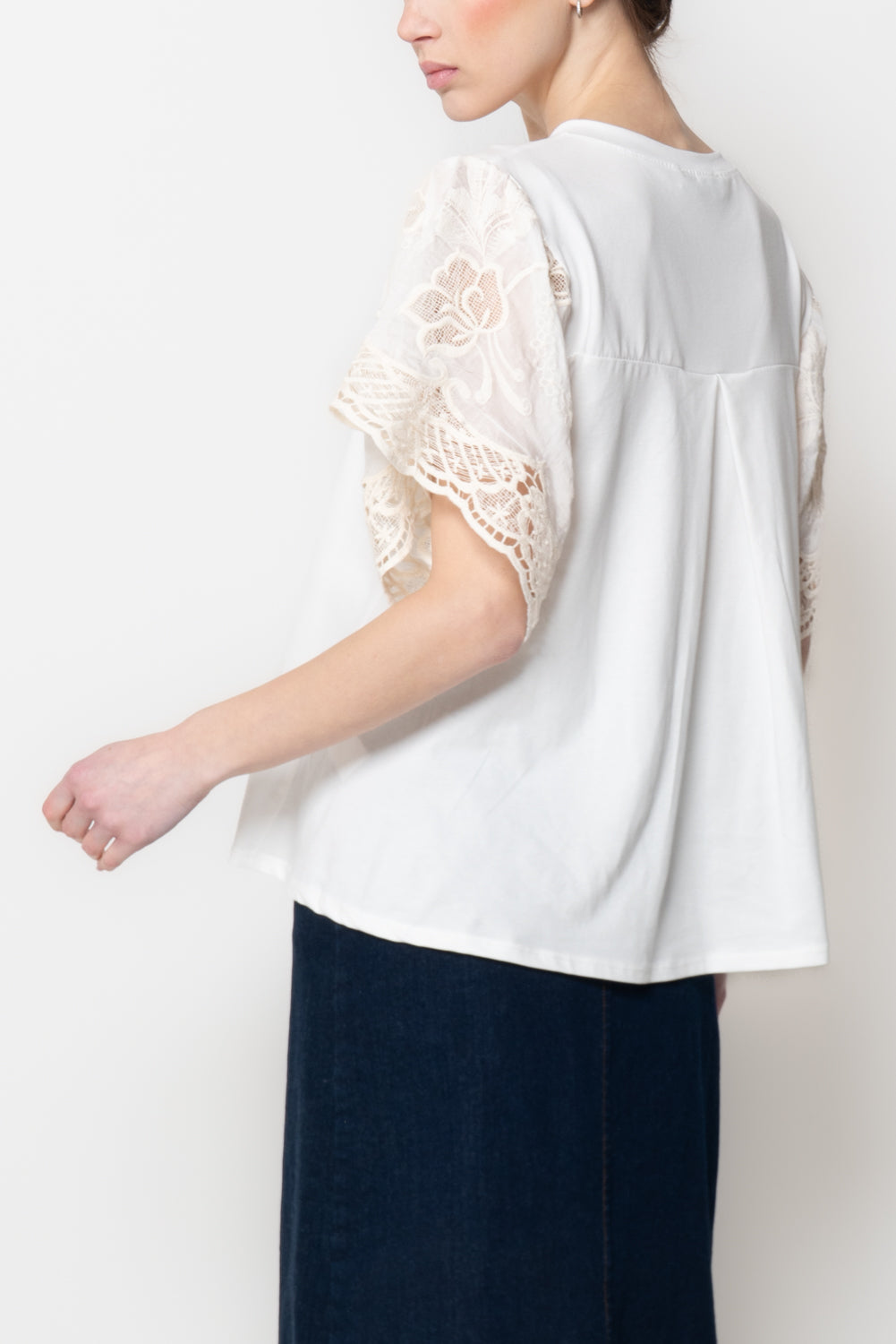 T-shirt con Maniche in Pizzo Sangallo