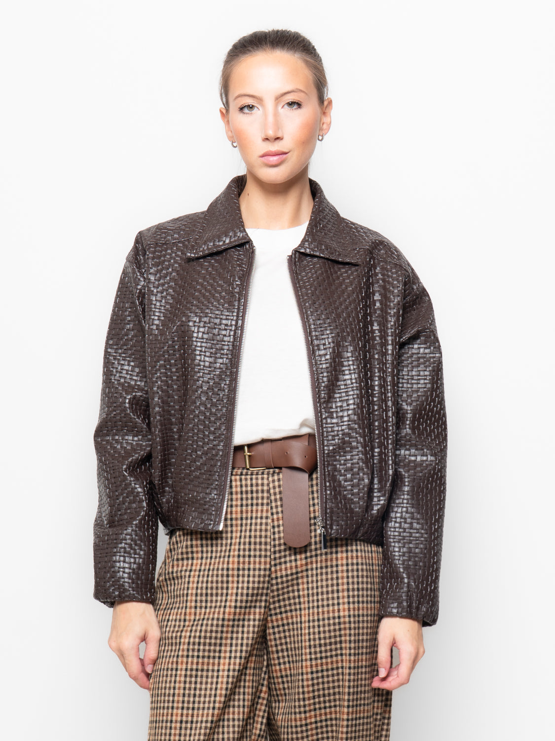 Bomber in ecopelle intrecciata
