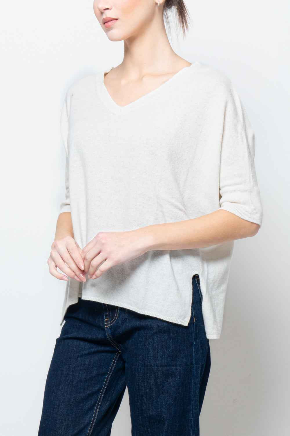 Maglia misto cashmere  manica corta scollo V