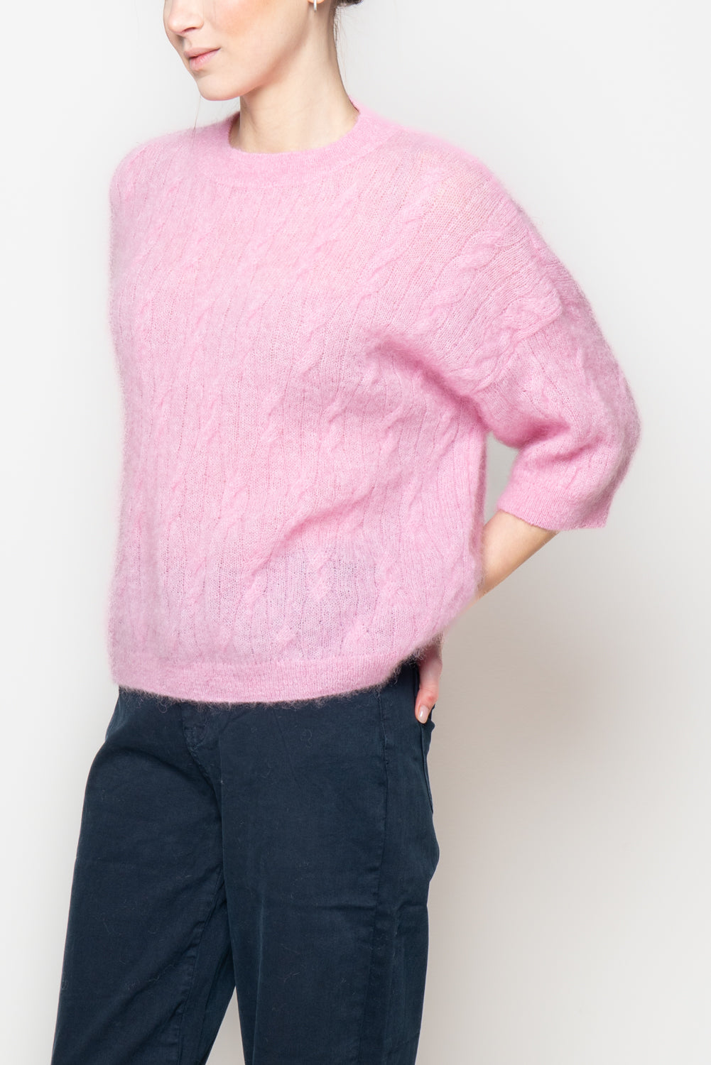 Maglia a treccia in superkid mohair