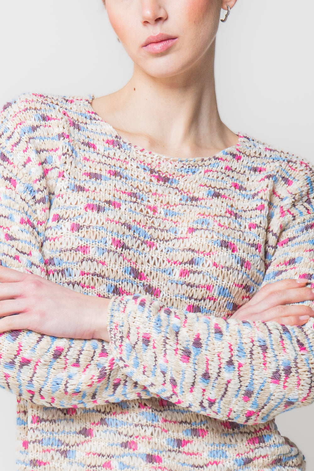 Maglia Girocollo in Filato Fiammato Multicolor