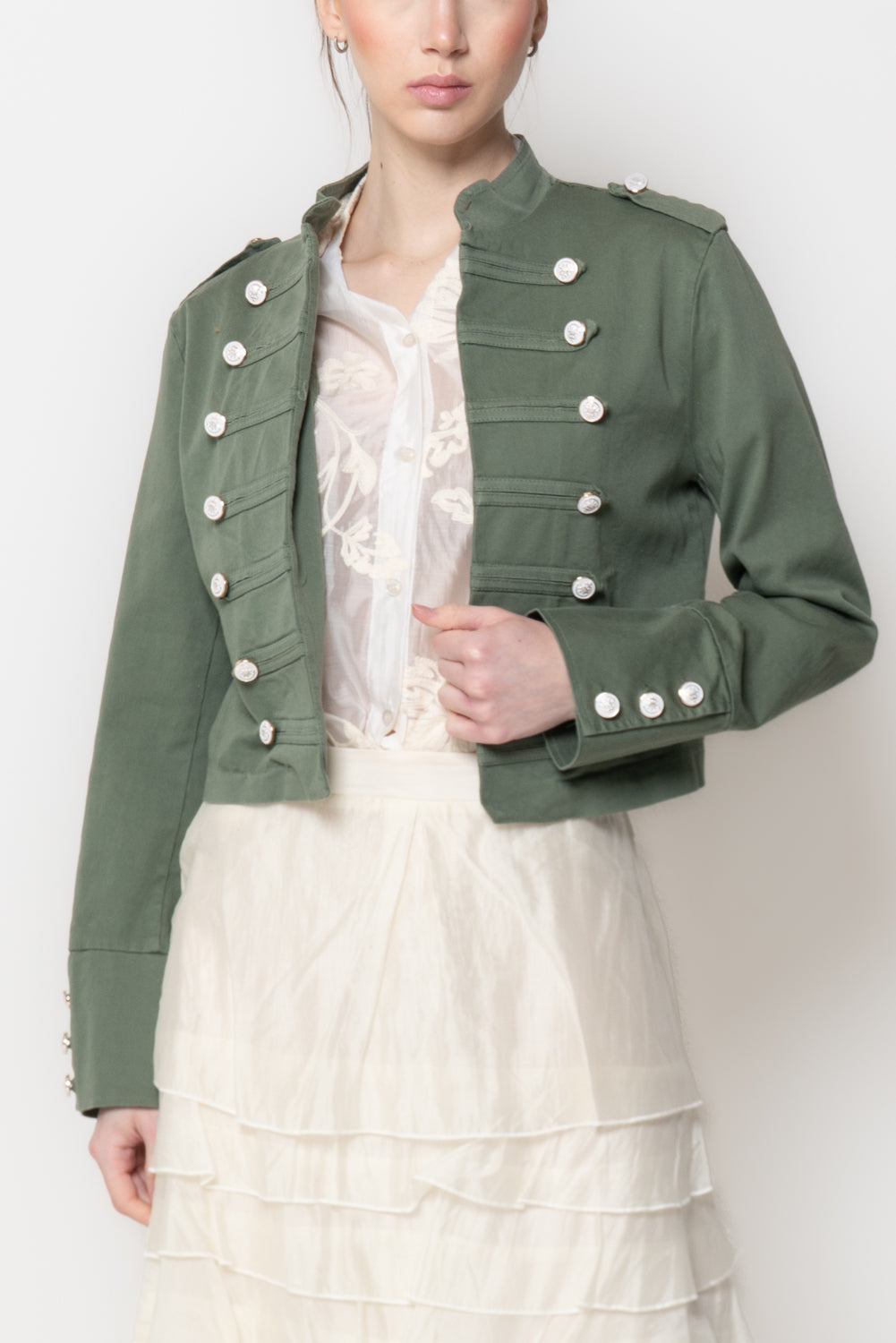 Giacca Corta Stile Militare con Bottoni
