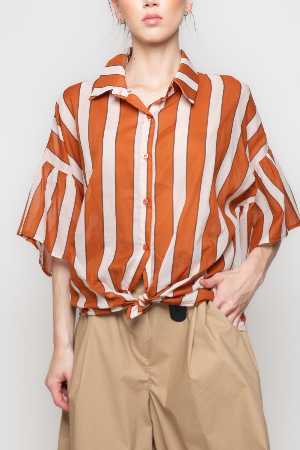 Camicia a Righe con manica Svasata