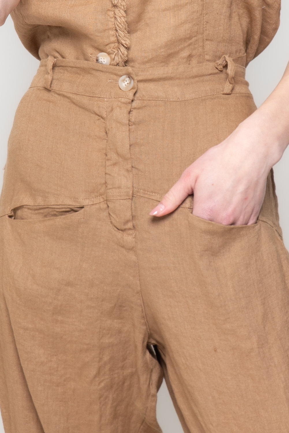 Pantaloni balloon in 100% Lino con Tasche