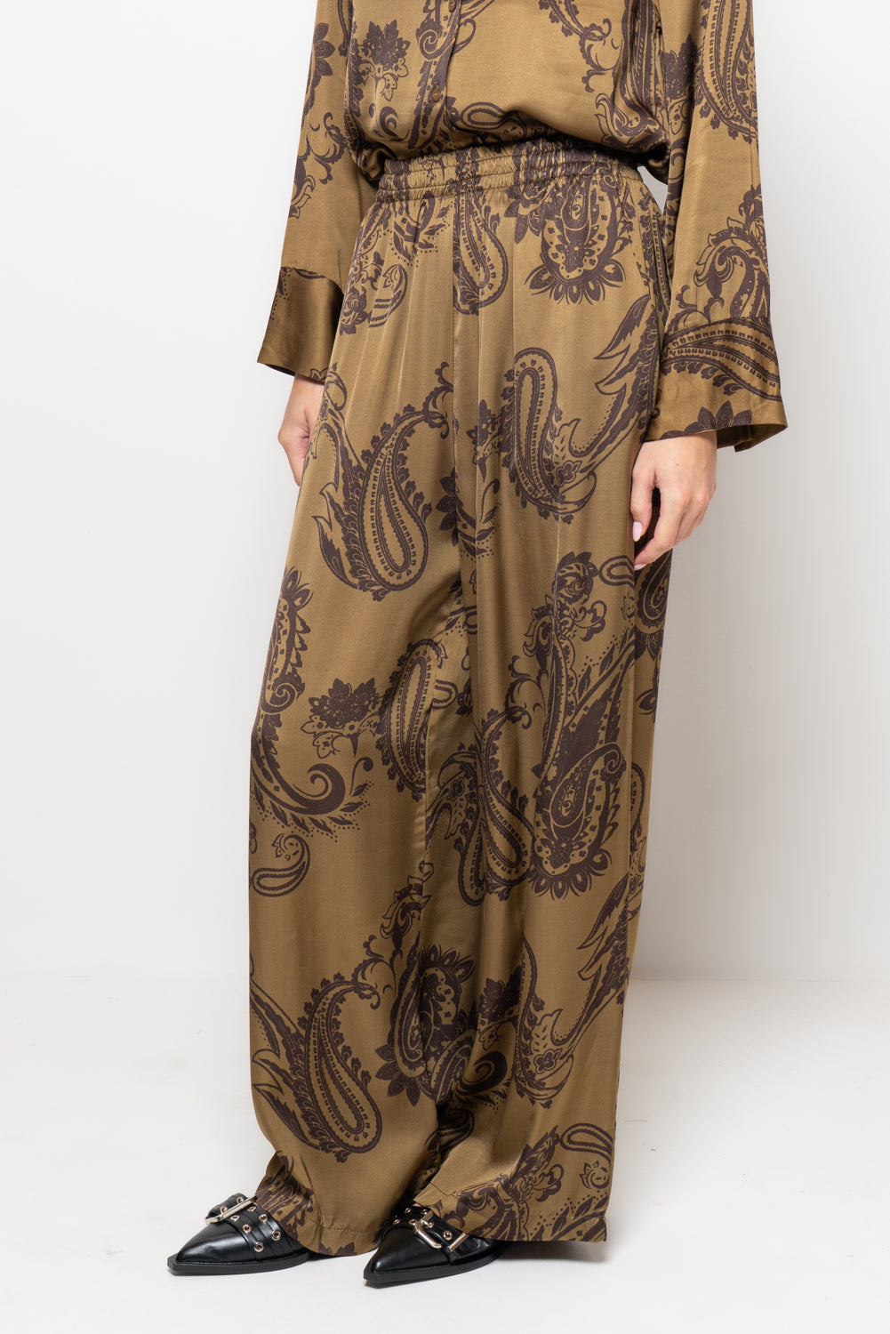 Pantalone palazzo in fantasia cashmere