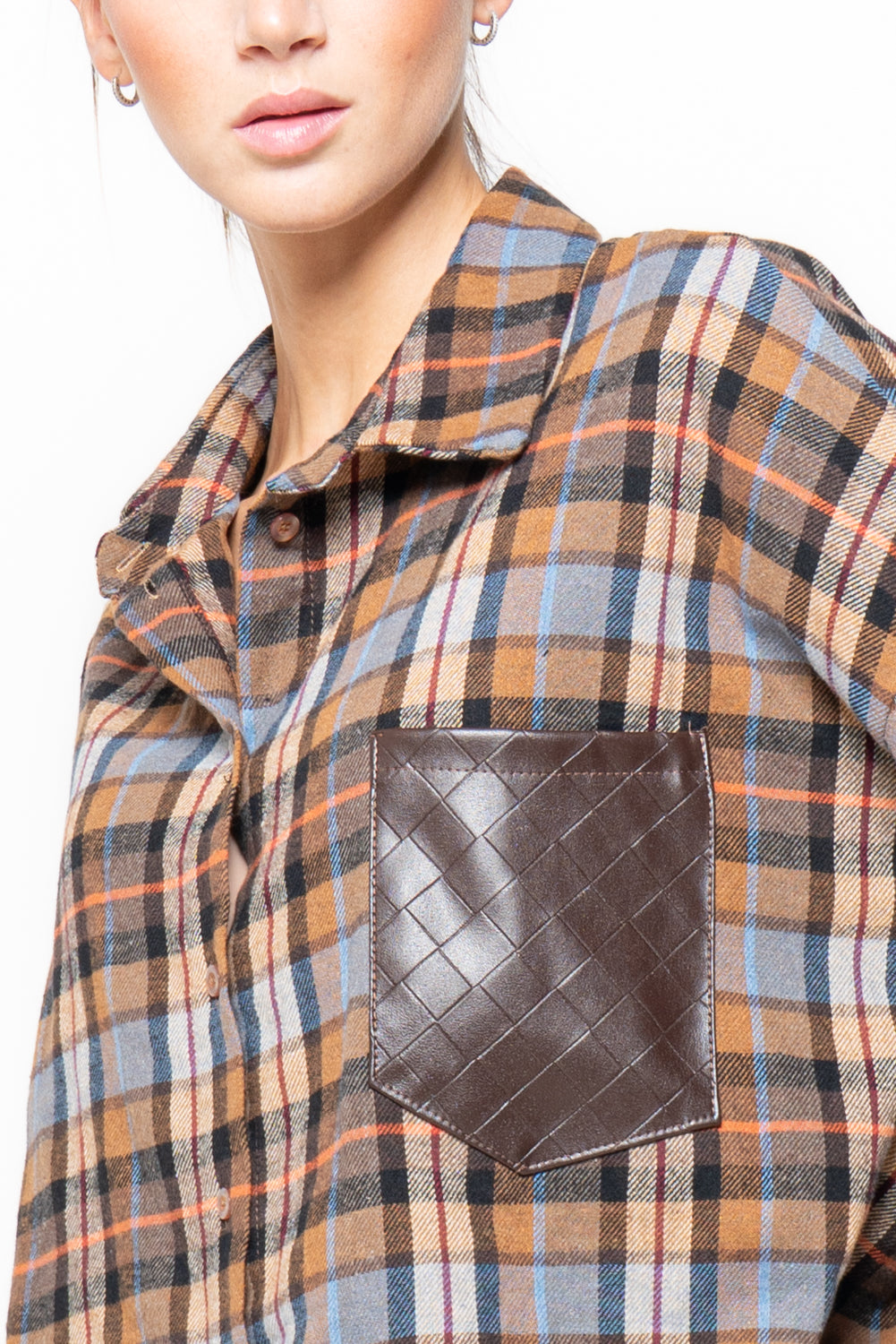 Camicia a quadri con tasca ecopelle