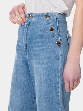 Jeans a coulotte con bottoni laterali